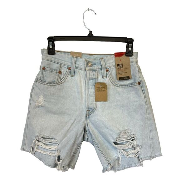 NWT Levi's 90's 501 Distressed High Rise Button Fly Denim Short in light wash 24 - Picture 5 of 10